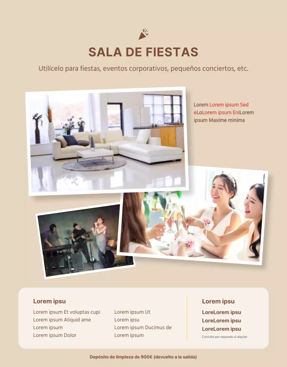 Dos estilos en suaves tonos beige Guía para reservar el alquiler de una cocina compartida y una sala de fiestas