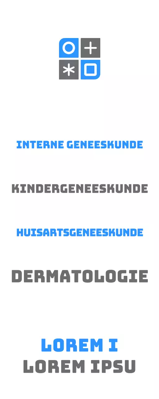 Promotioneel met een eenvoudig ontwerp met een blauw en grijs logo en de naam van de praktijk.