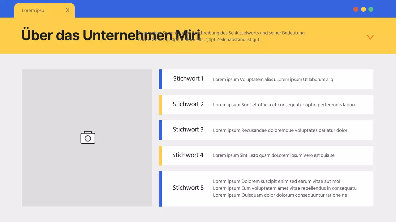 Ein einfacher blauer und gelber Firmenbriefkopf