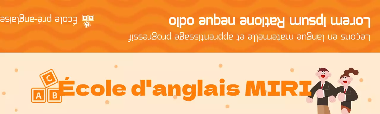 Promotion d'une école de langue anglaise avec une illustration d'étudiants en uniforme orange