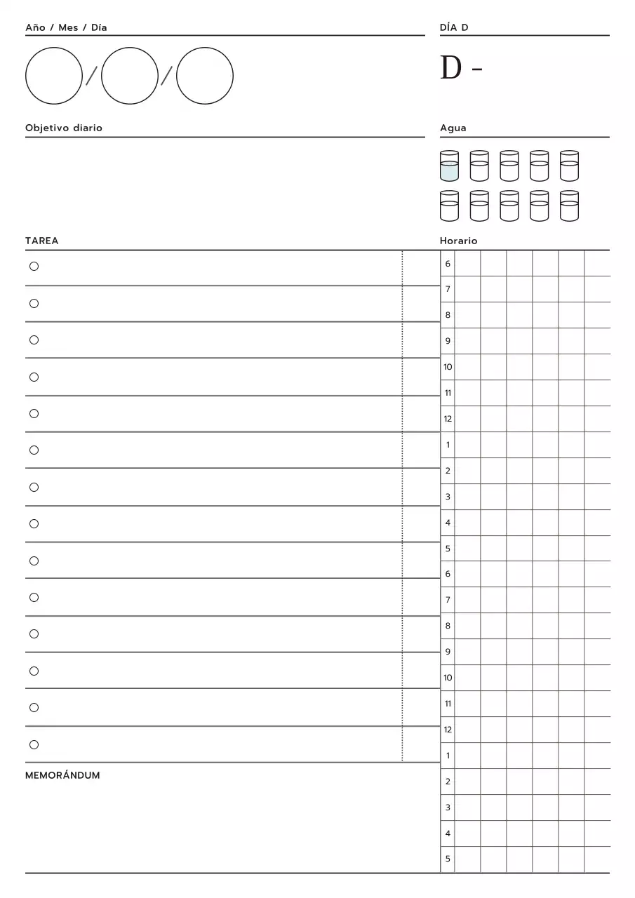 Agenda diaria sencilla en blanco