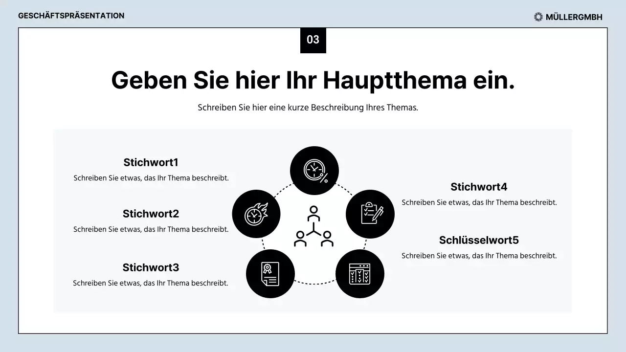 Saubere Geschäftsberichte in Hellblau und Schwarz