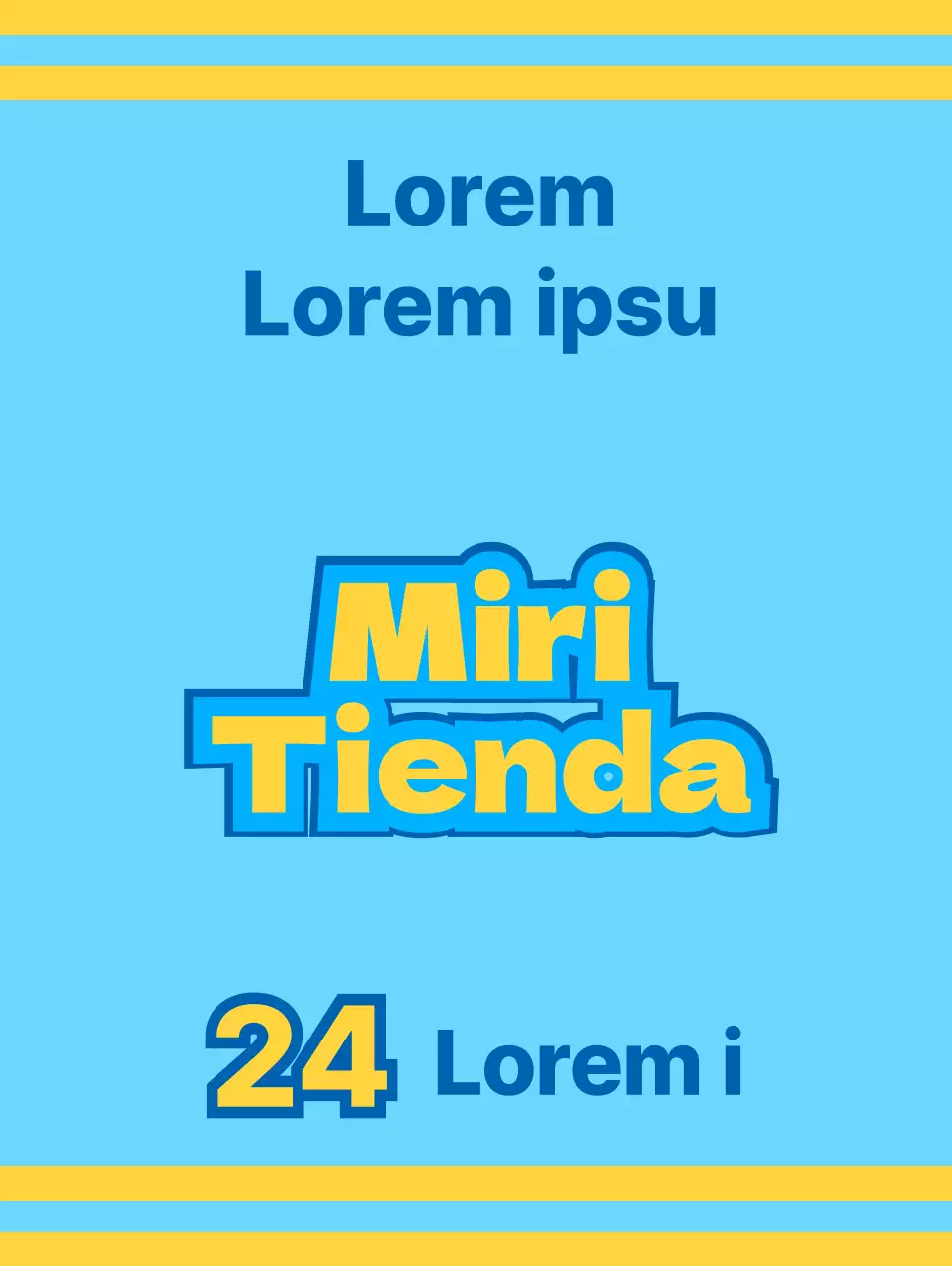 Tienda de comestibles con iconos azules y amarillos que promocionan diversos servicios