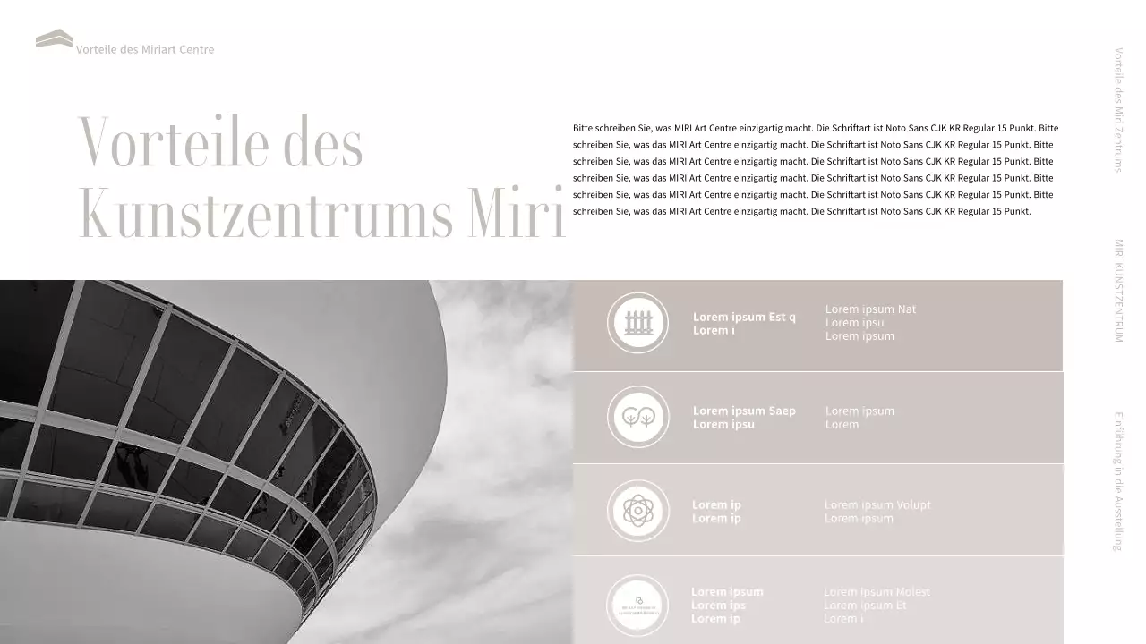 Eine Einführung in eine luxuriöse schwarz-beige Museumsausstellung