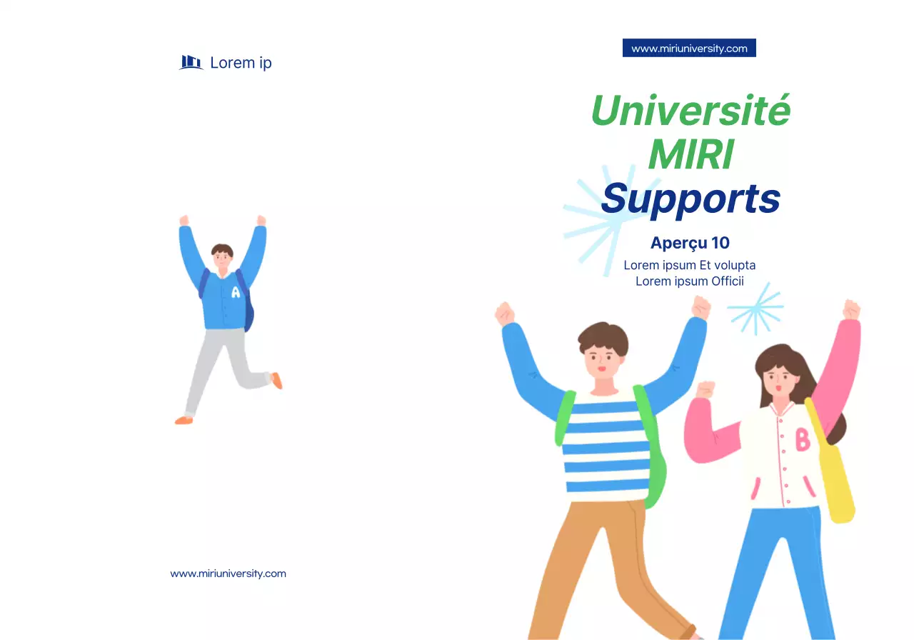 Une promotion simple des supporters d'une université avec un texte et des illustrations bleu marine.