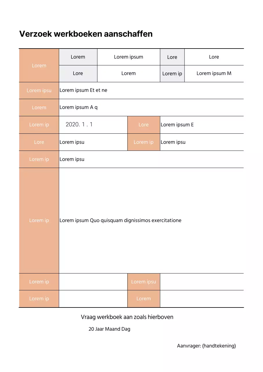 Netjes gedocumenteerd aanvraagformulier voor werkboekaankoop