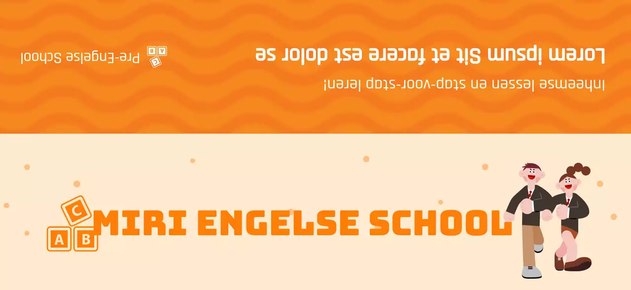 Promoot een Engelse taalschool met een illustratie van studenten in oranje uniformen.