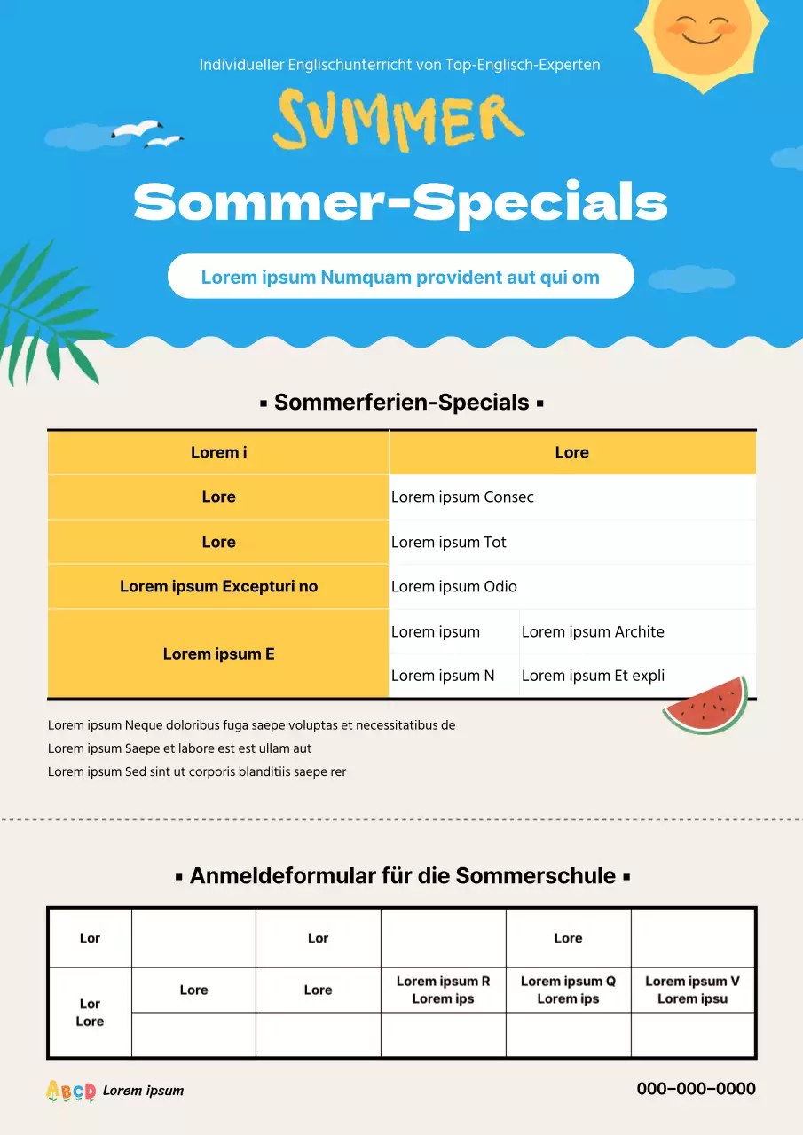 Sommerlicher Hintergrund in Blau und Gelb Ankündigung der Sommerferien-Specials