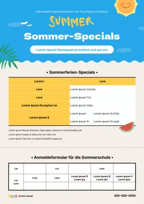 Sommerlicher Hintergrund in Blau und Gelb Ankündigung der Sommerferien-Specials
