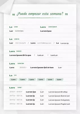 Un ordenado cuaderno rayado blanco y verde concepto solicitud de empleo a tiempo parcial