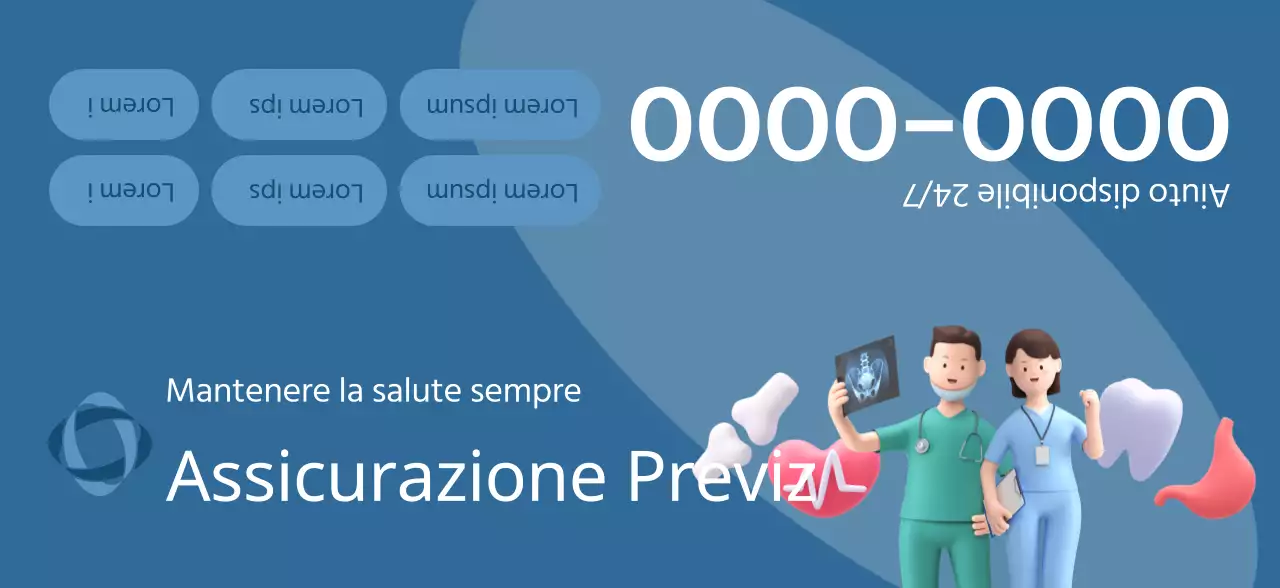 Un pezzo promozionale di una compagnia assicurativa con illustrazioni 3D e icone sanitarie dai toni scuri.