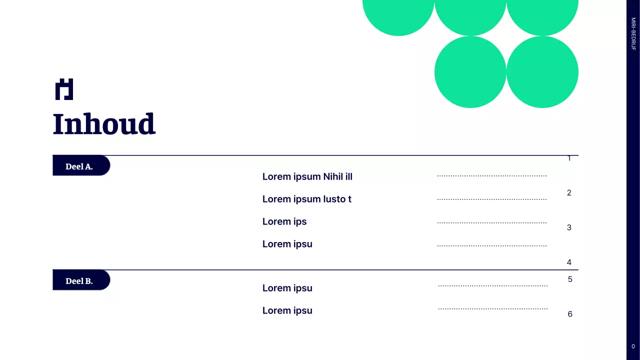 Eenvoudig prestatierapport voor de eerste helft met marineblauwe en groene cirkels