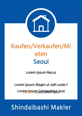 Einfacher Flyer zum Verkauf einer Immobilie mit blauem Hintergrund