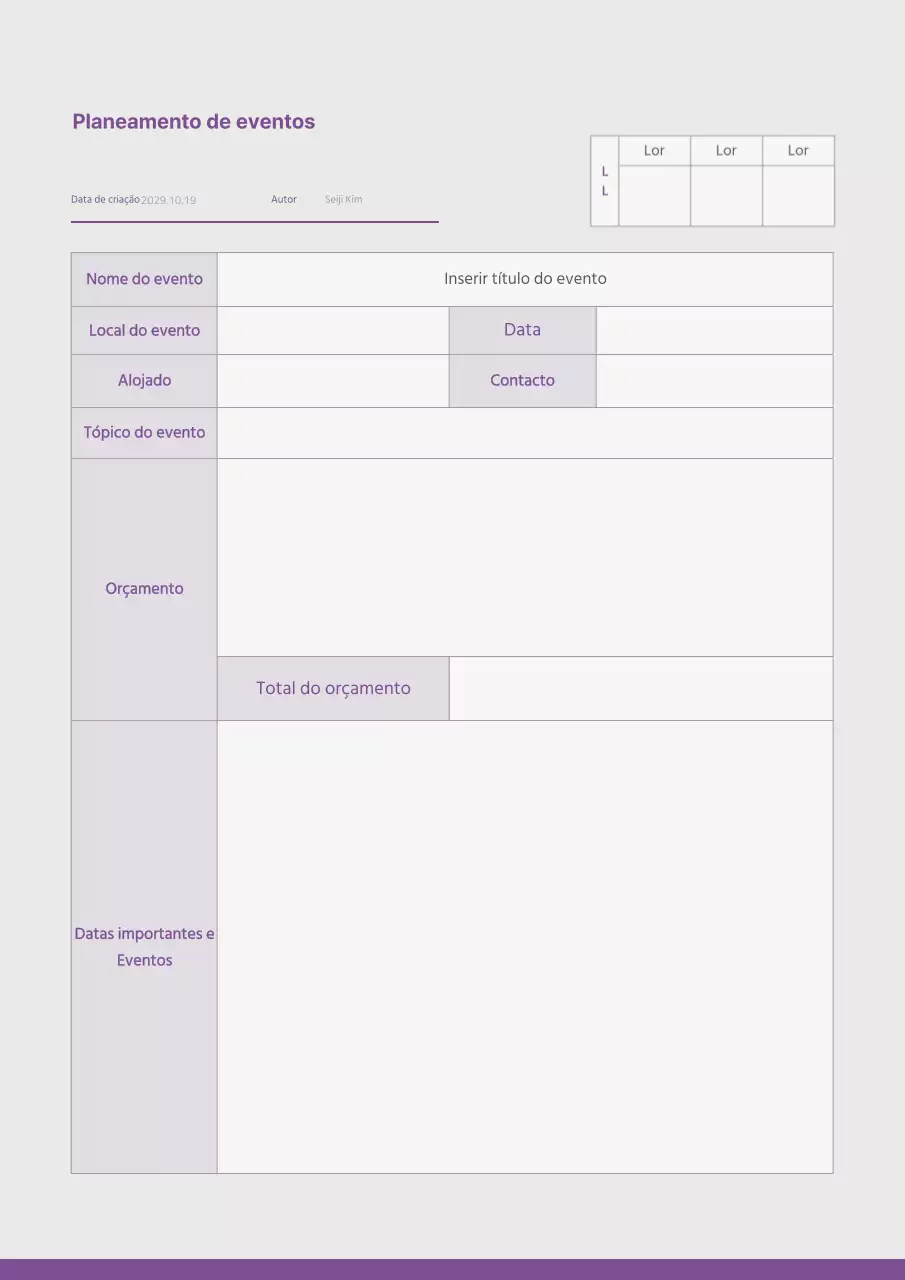 Um simples planeador de eventos roxo