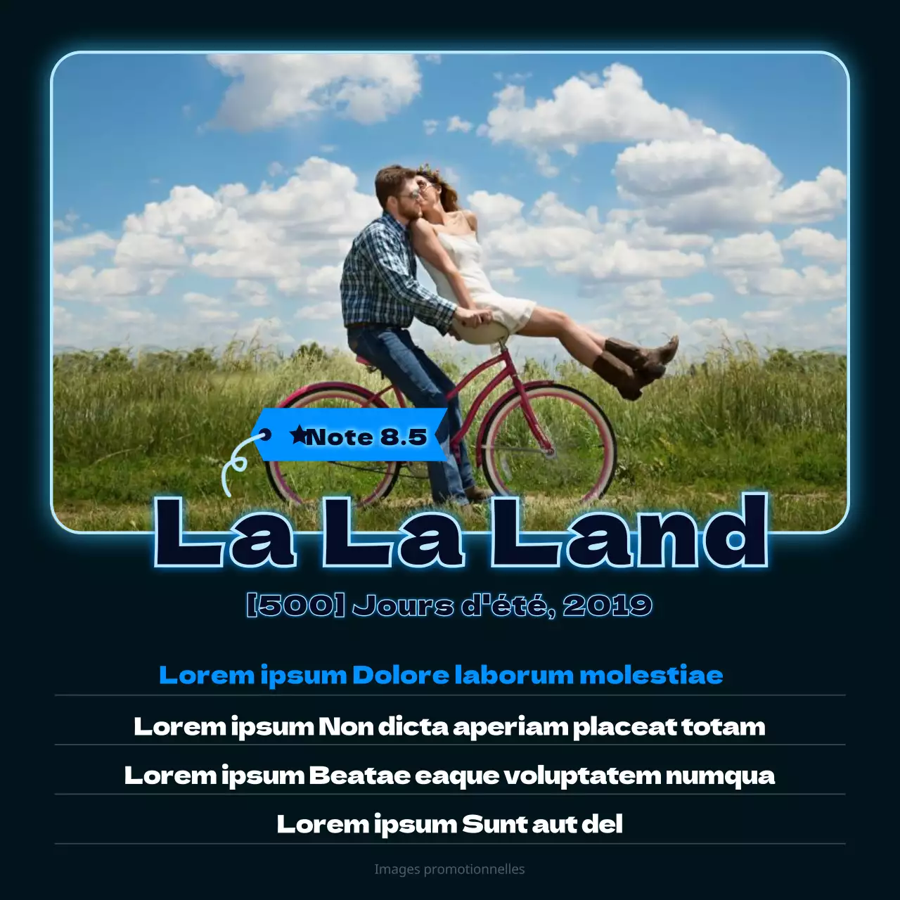 Recommandations de films pour les sorties nocturnes avec un fond bleu marine et des enseignes au néon