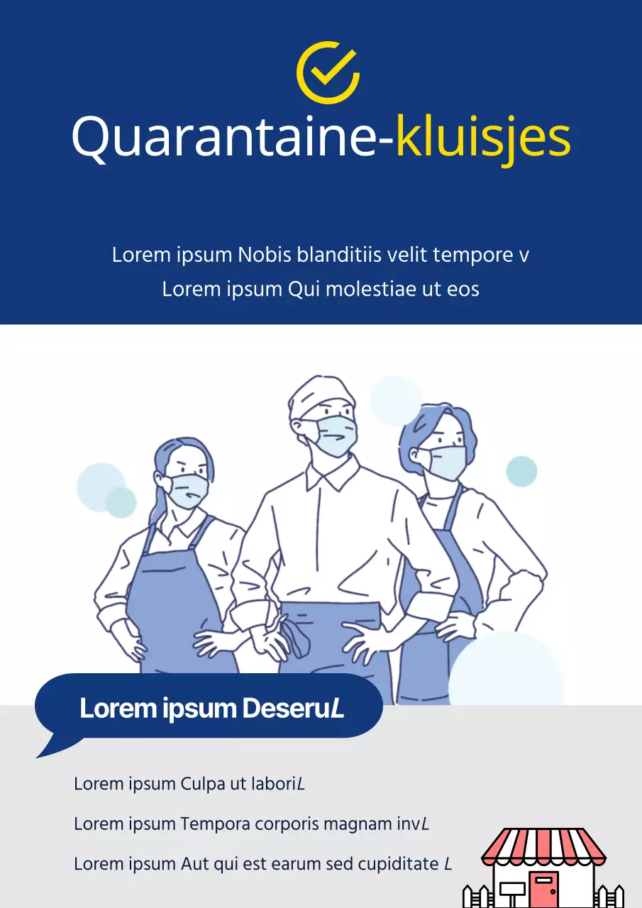 Marineblauwe gele quarantaine verzekerde winkel webposter