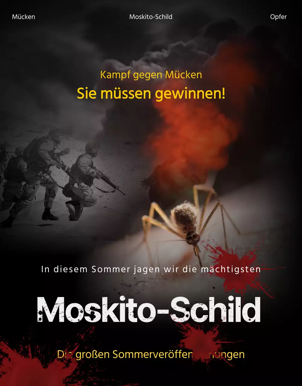 Werbung für Mückenschutzprodukte mit einem dunklen, filmplakatähnlichen Look