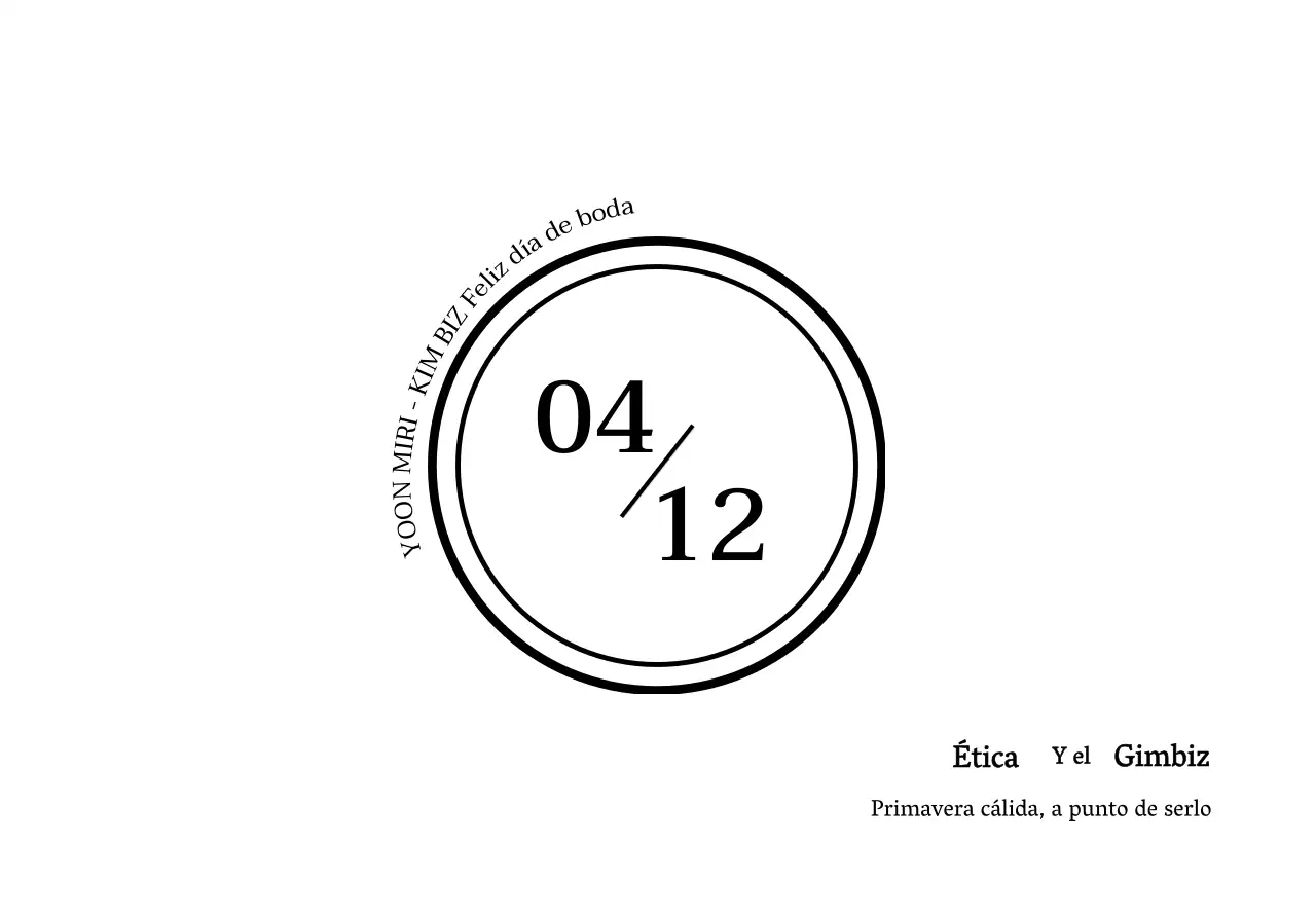 Cálida invitación de boda primaveral sobre postal con texto en negro e ilustración circular