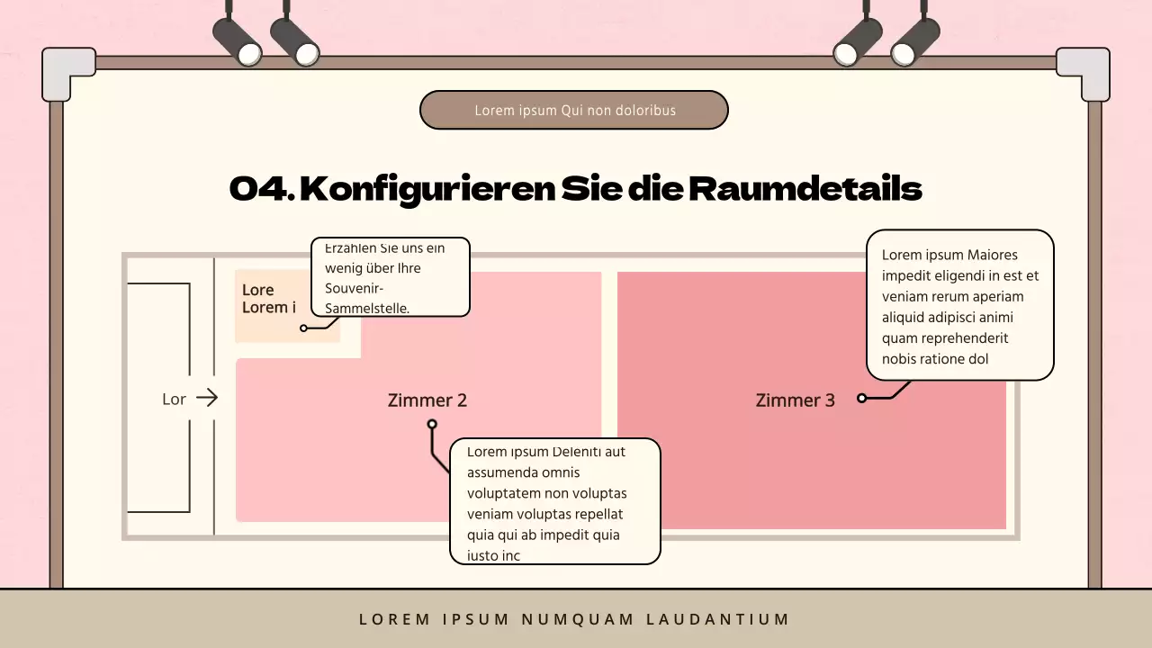 Minimalistischer Vorschlag für eine Kinderkunstausstellung in Rosa und Braun
