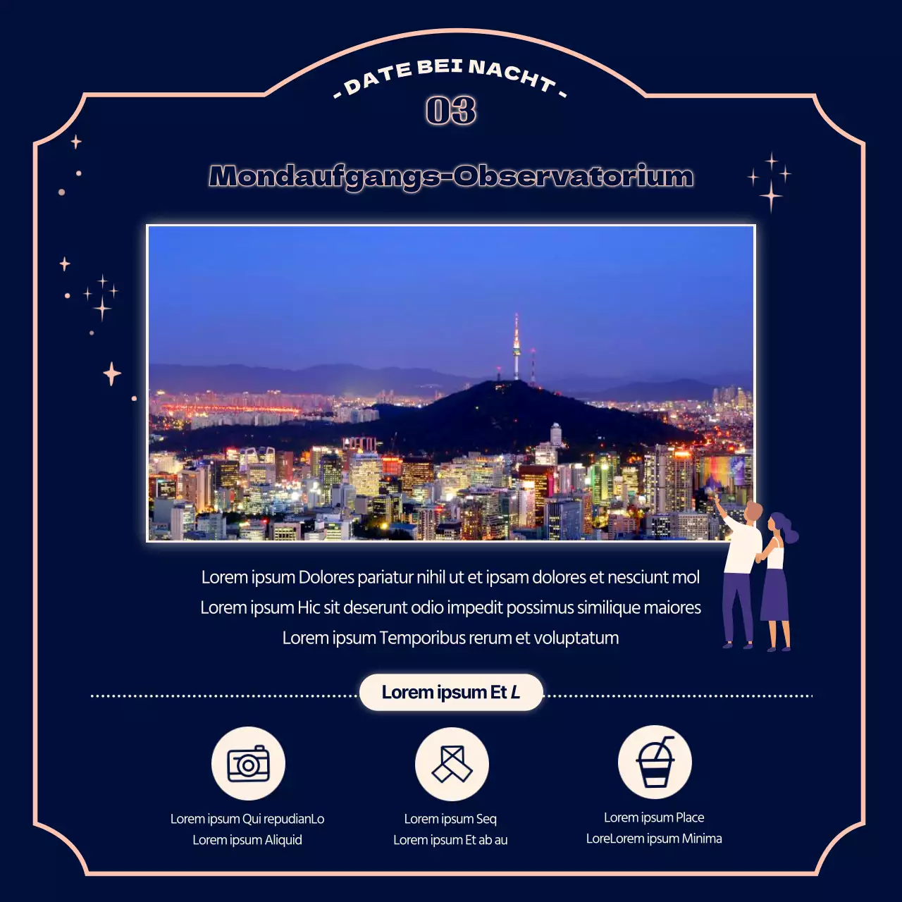 Touristische Attraktionen öffnen nachts mit einem Konzept, das im Dunkeln leuchtet Reiseinformationen