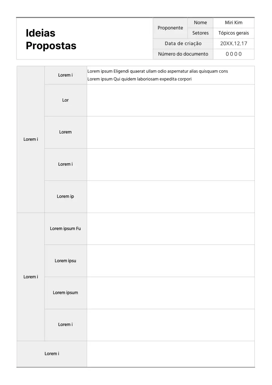 Formatação de documentos de propostas de ideias básicas