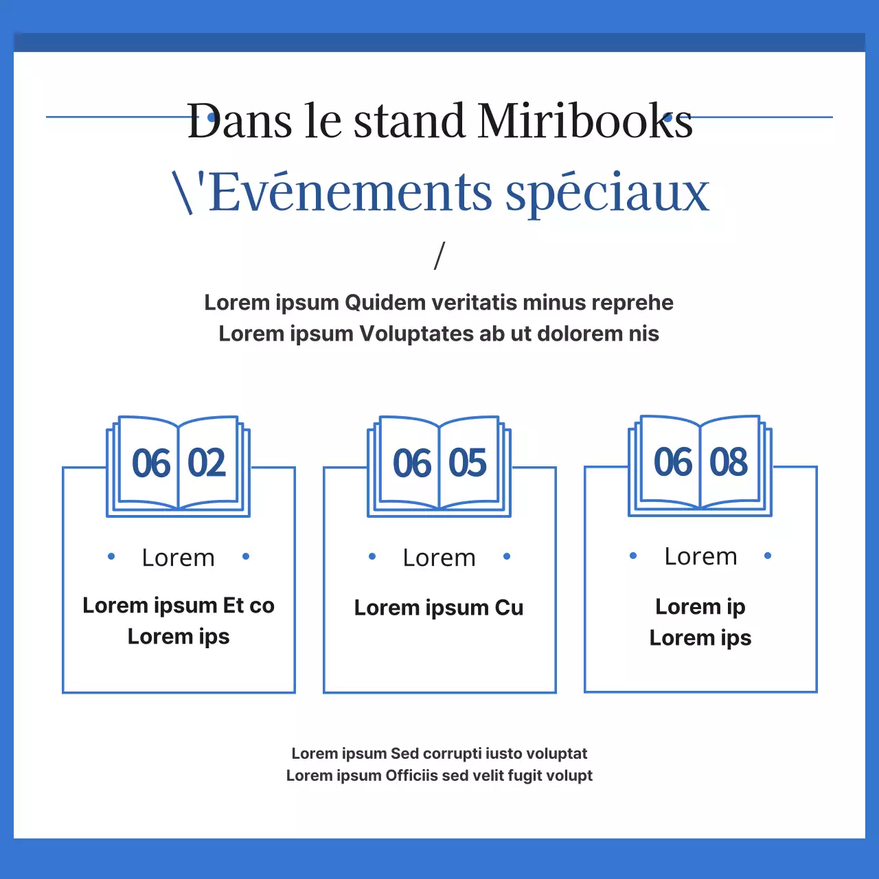 Un guide pour une foire du livre simple en bleu et blanc