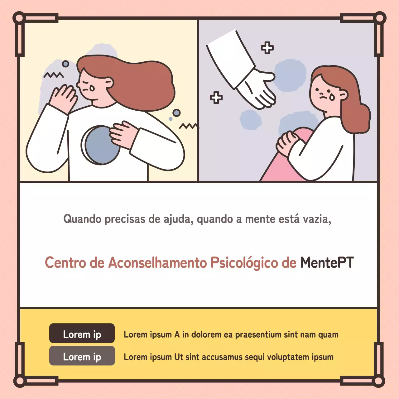 Ilustração em tons pastel cor-de-rosa para promover um centro de aconselhamento psicológico