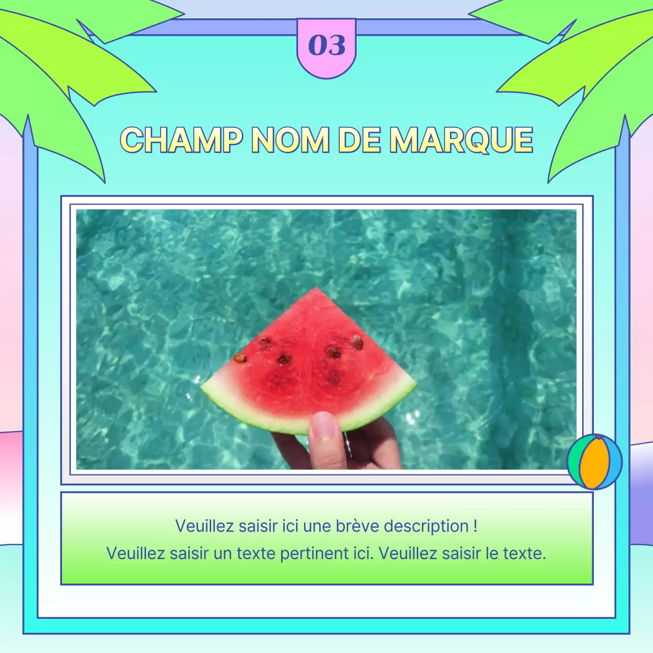 Annonce de promotion estivale dans les centres commerciaux en jaune tropical et bleu clair