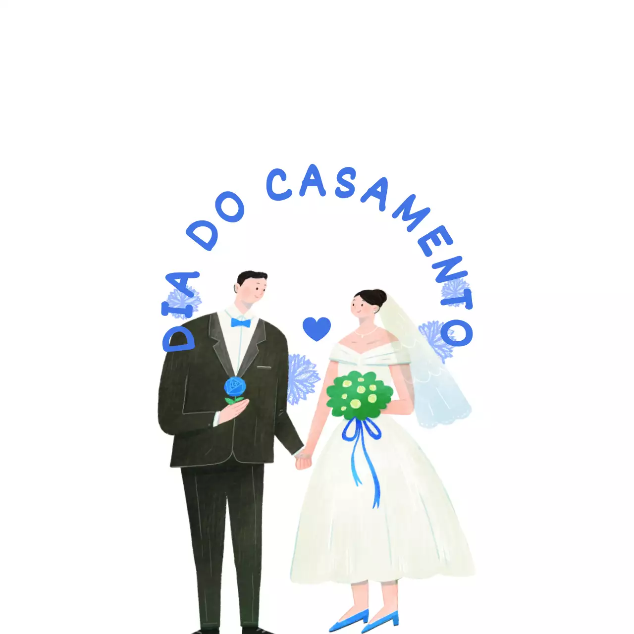 Conceito de casamento com ilustrações de personagens azuis dos noivos