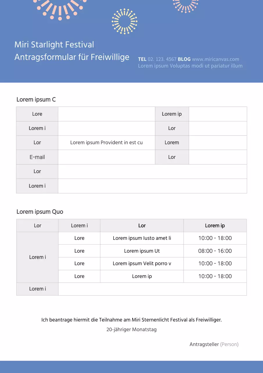 Einfaches bluetone festival Bewerbungsformular für Freiwillige Vorlage