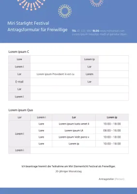 Einfaches bluetone festival Bewerbungsformular für Freiwillige Vorlage