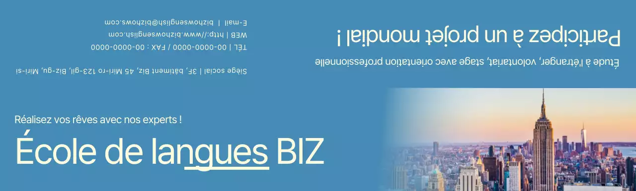 Pour la promotion d'une école de langues avec des photos bleues et jaunes de paysages étrangers