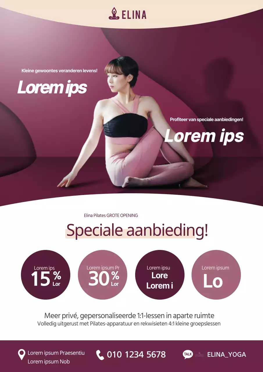 Promoot een open evenement met een foto van een vrouw die yoga doet in het paars.