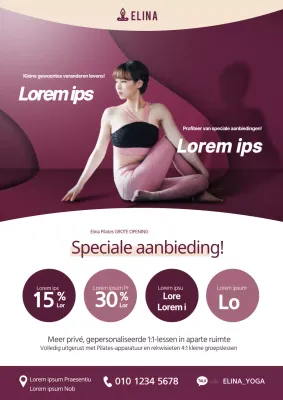 Promoot een open evenement met een foto van een vrouw die yoga doet in het paars.