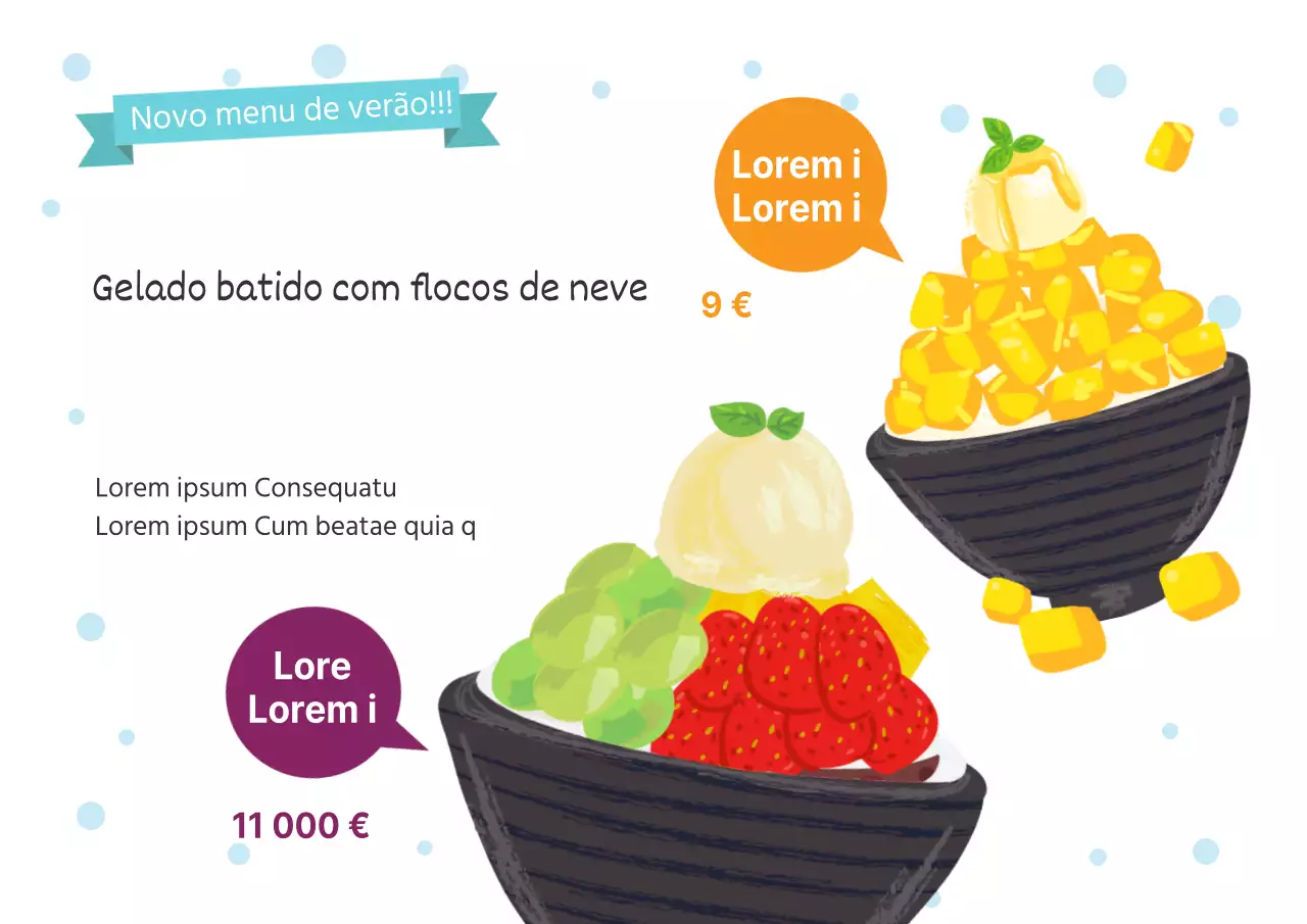 Gelado batido de flocos de neve