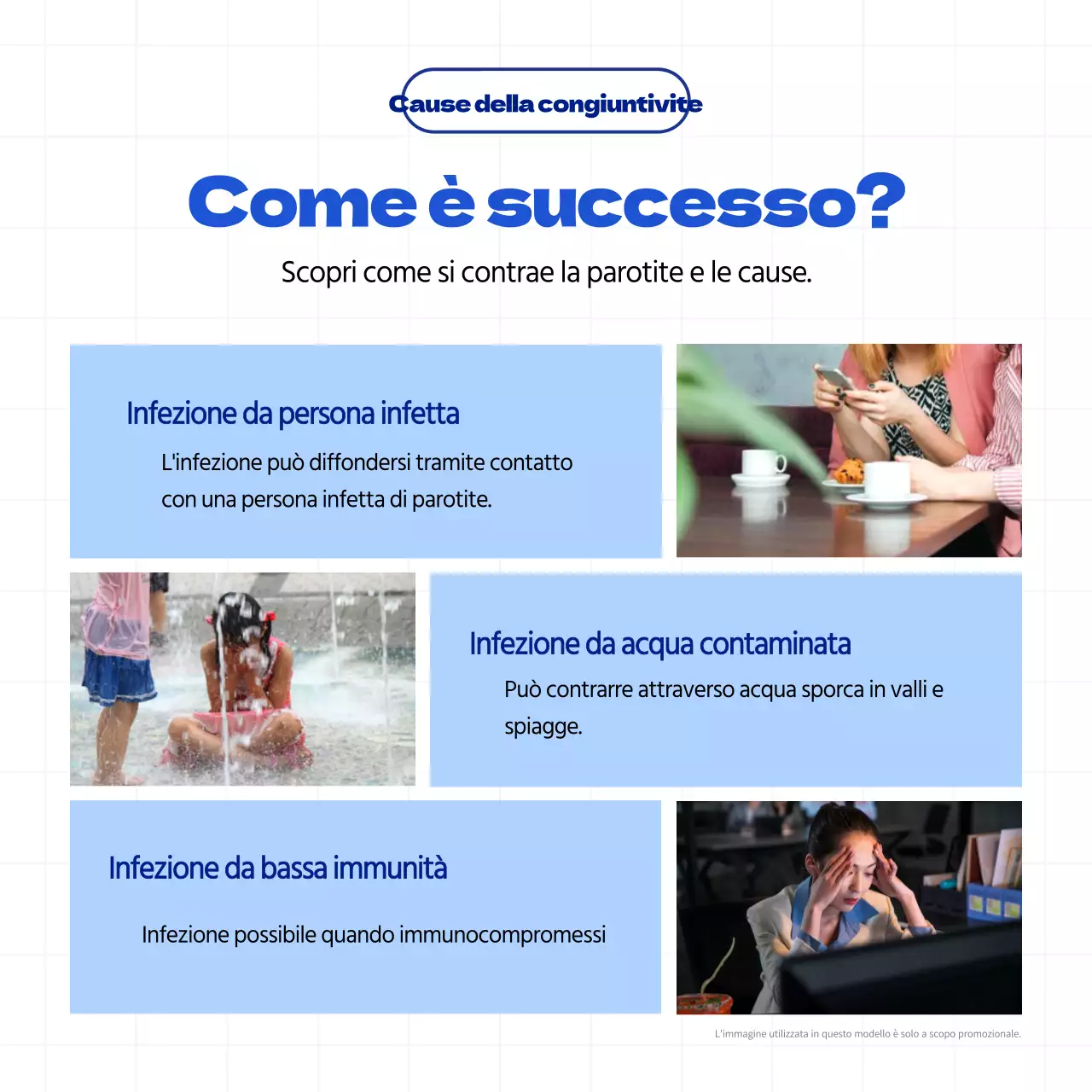 Congiuntivite neat in azzurro e bianco CardNews