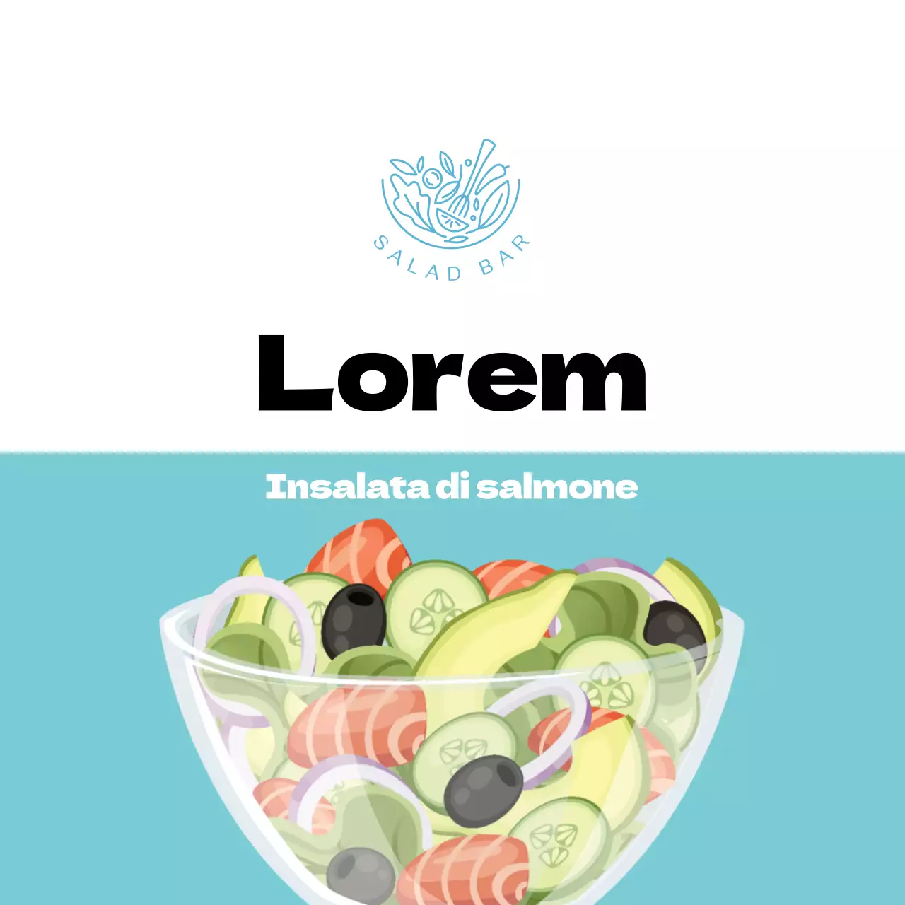 Etichetta illustrata blu chiaro per insalata greca