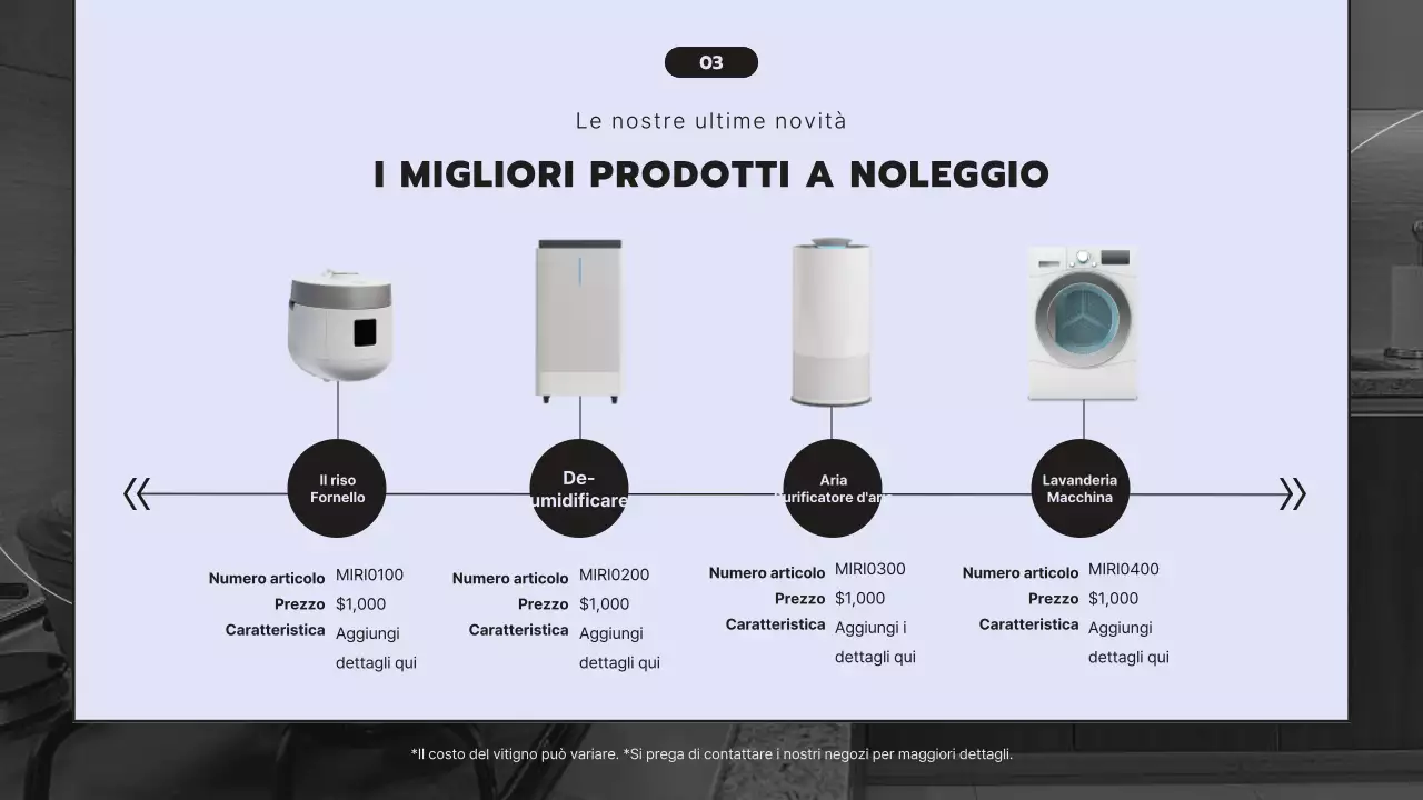 Proposta di servizio di noleggio elettrodomestici pulita e moderna con sfondo color malva