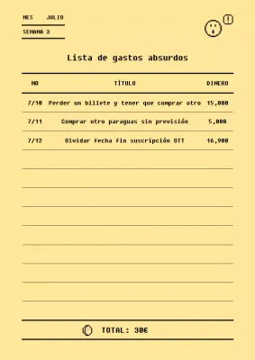 Lista de gastos estúpidos en un concepto de recibo de mapa de bits amarillo