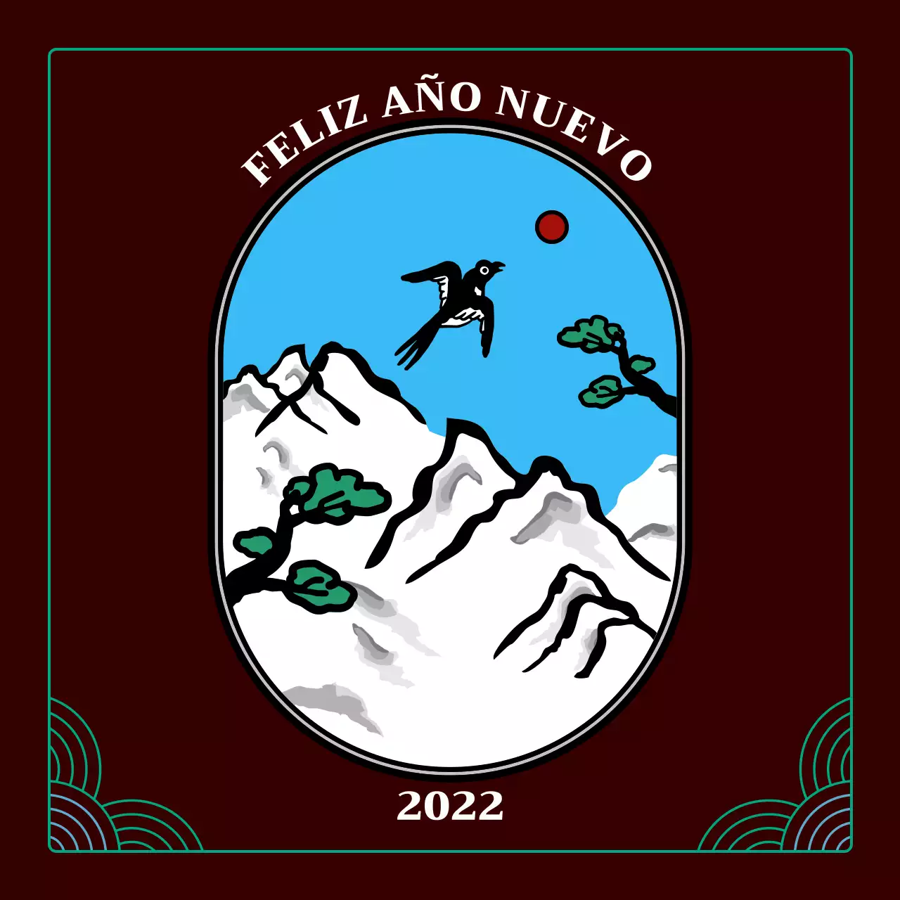 Tarjeta de Año Nuevo con una urraca ilustrada por Brown's Neutroconcept