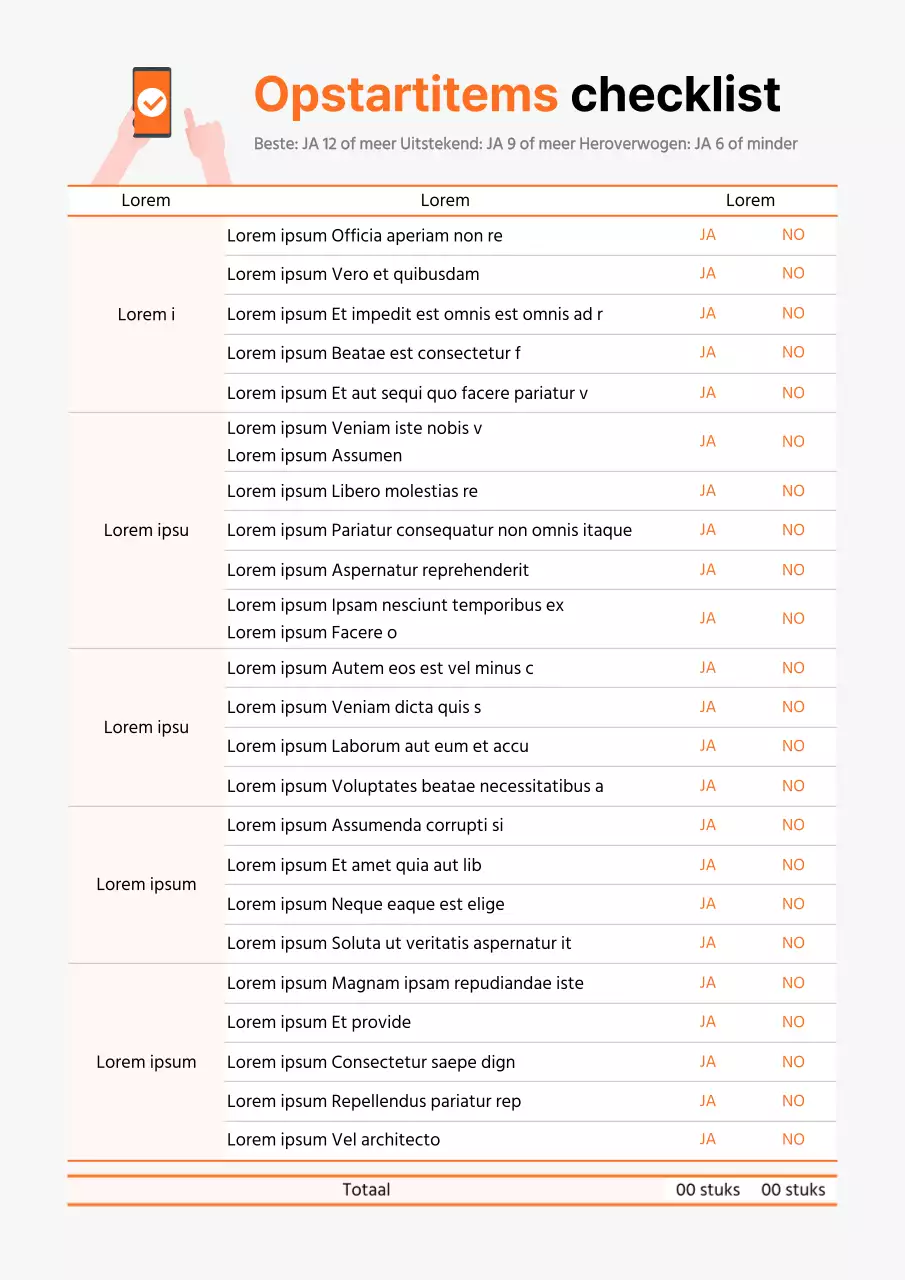 Oranje checklist voor opstartpunten
