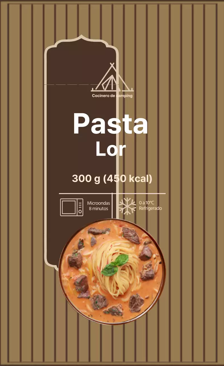 Etiqueta marrón marfil foto pasta rosada cocina