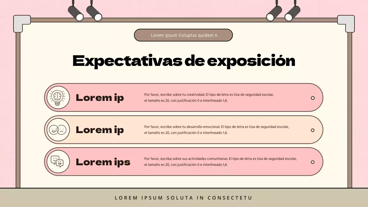 Propuesta de exposición de arte infantil minimalista en rosa y marrón