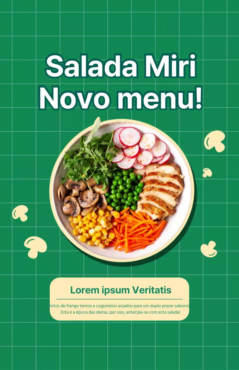 Promover um novo menu de saladas com um fundo verde axadrezado