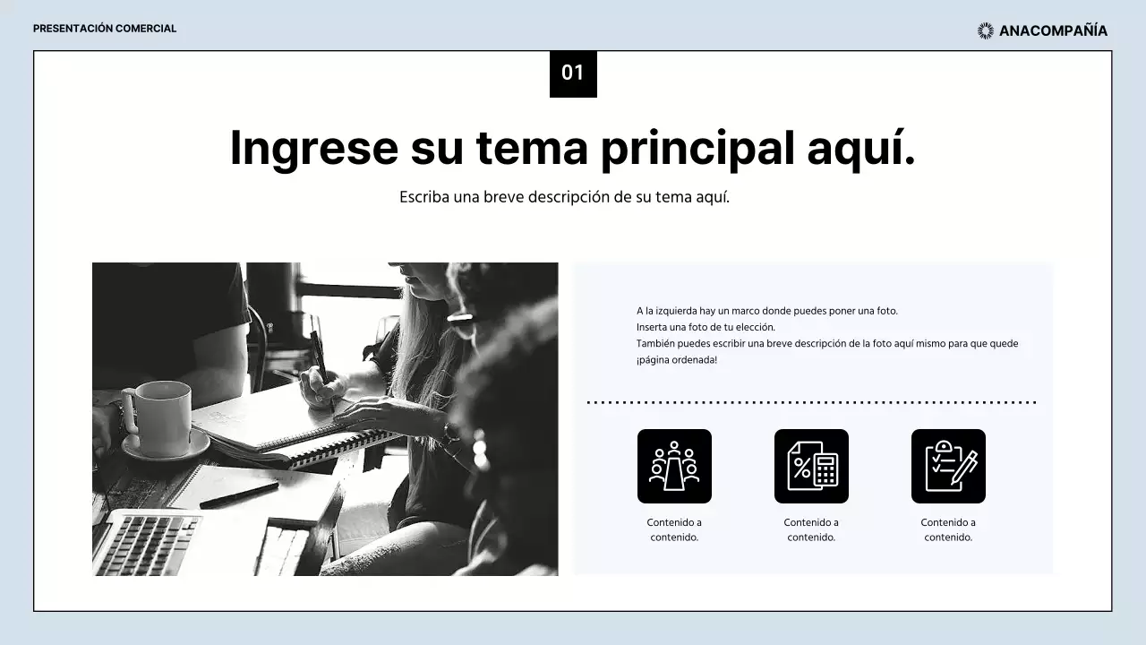 Informes empresariales limpios en azul claro y negro