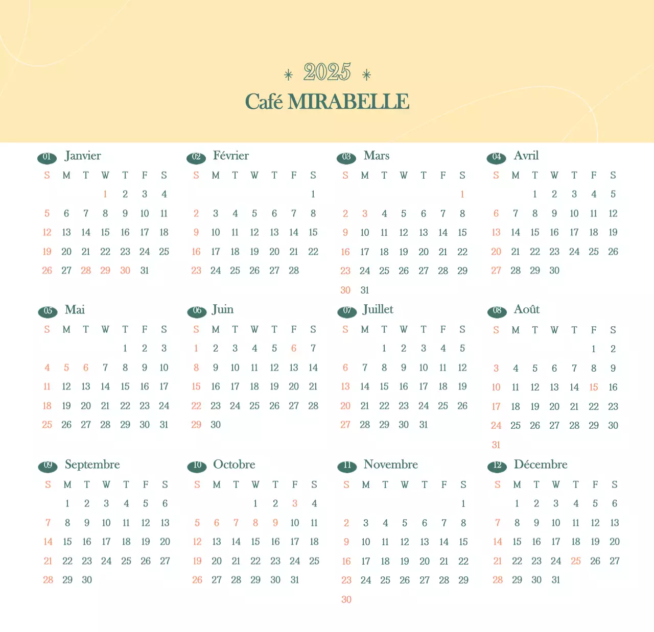 Calendrier des cafés avec recommandation de la boisson du mois