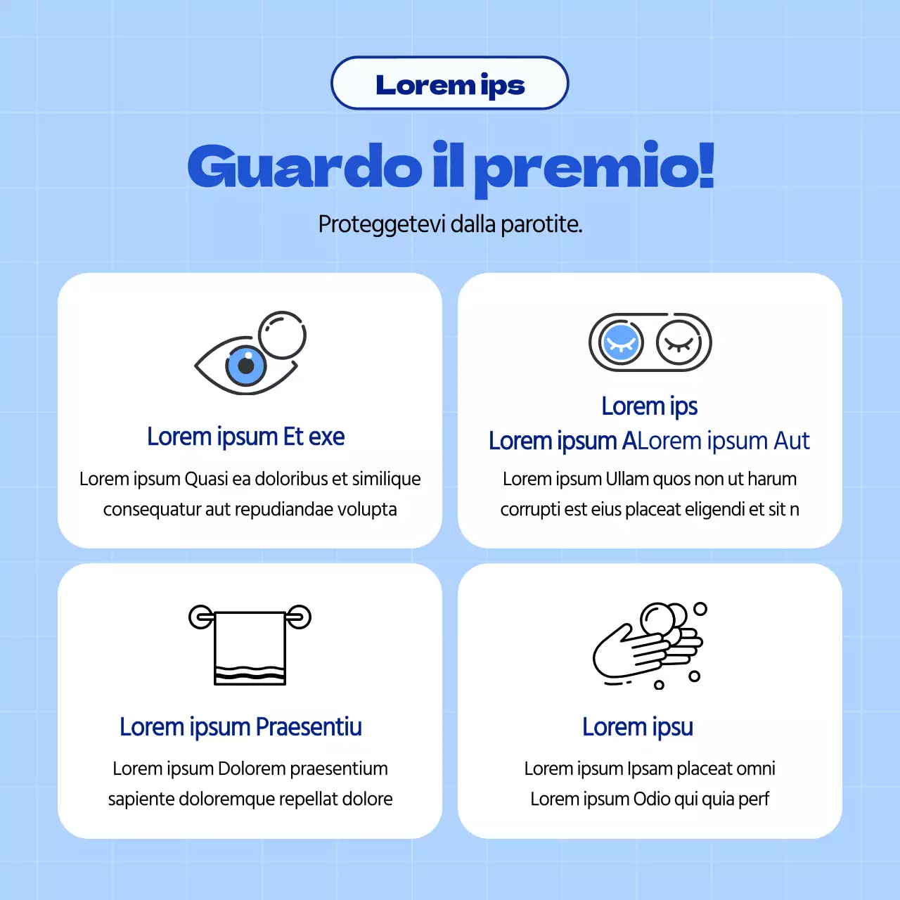 Congiuntivite neat in azzurro e bianco CardNews