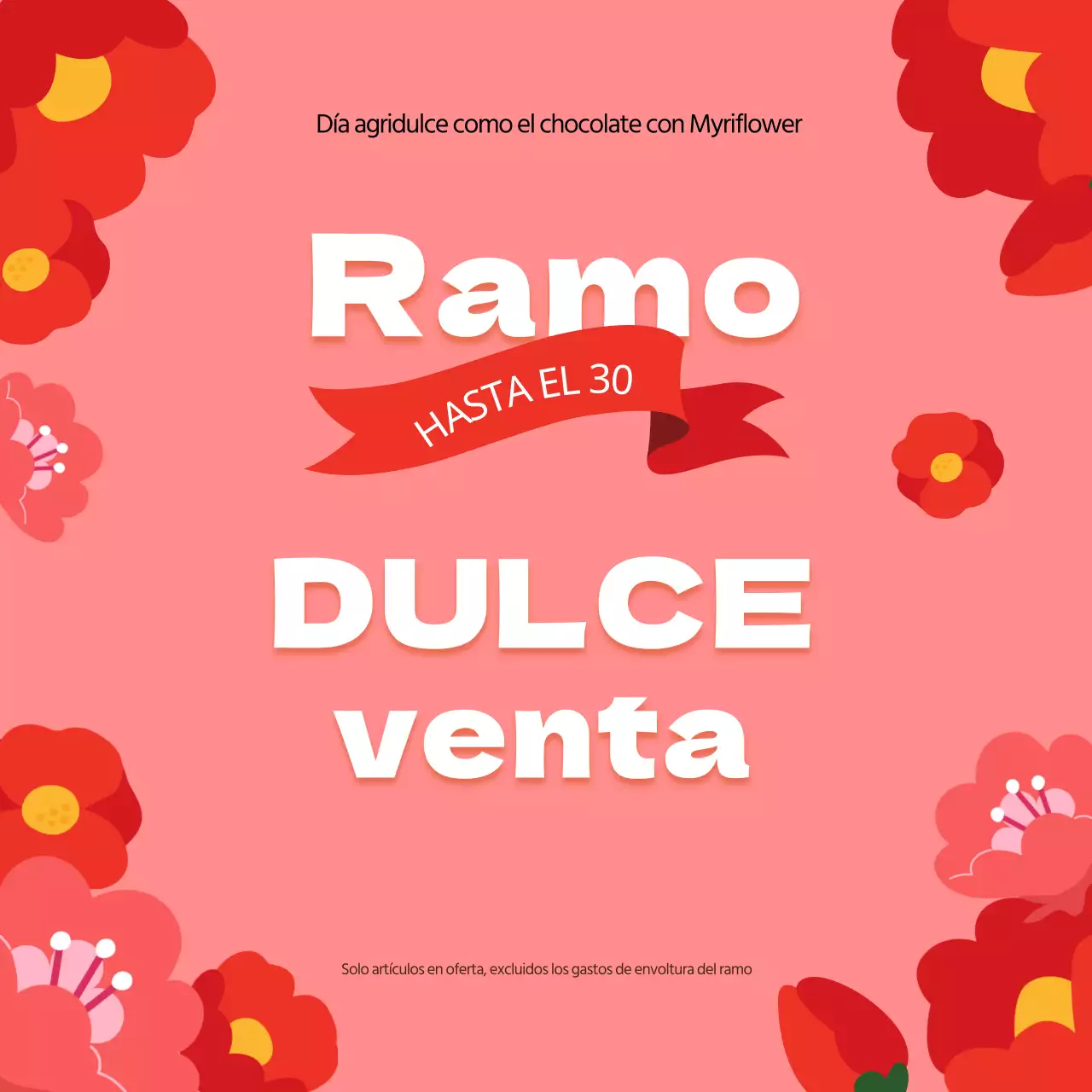 Promueva un evento de venta de floristería minimalista en rosa y rojo