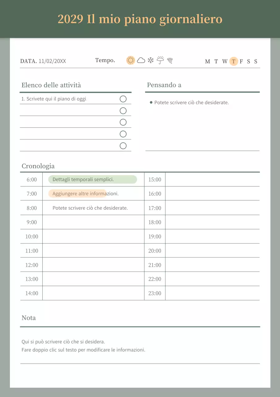 Agenda giornaliera ordinata in verde e arancione