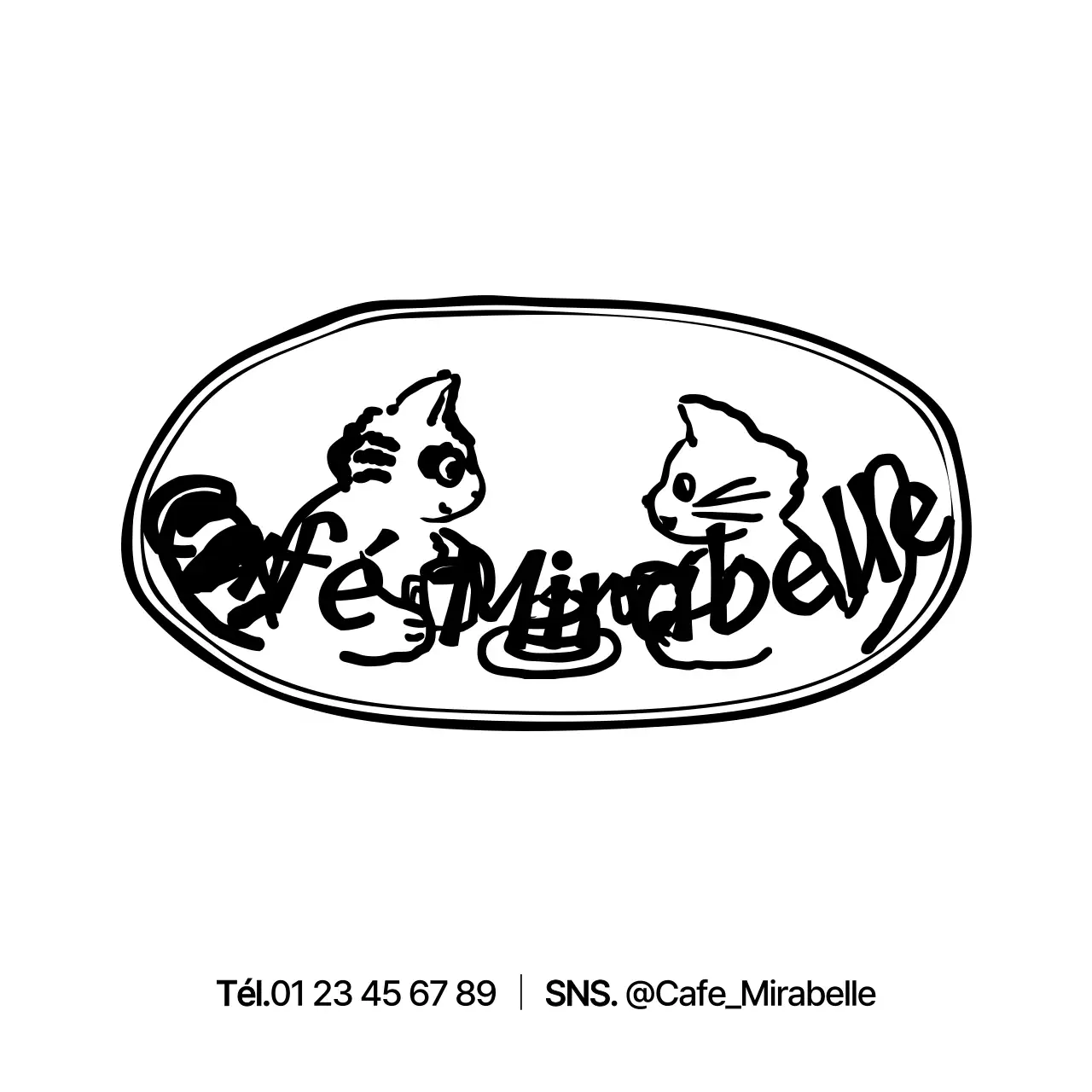 Illustration d'un personnage mignon et émouvant, un raton laveur et un chat, pour promouvoir et informer les cafés.